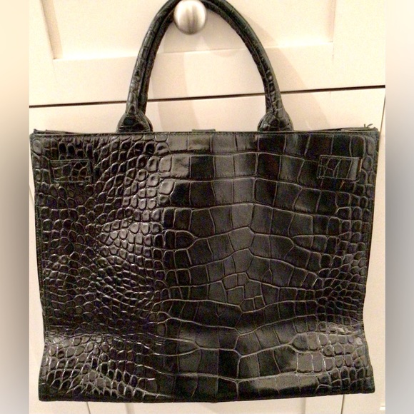 FURLA Dark Green Croc Embossed Tote Handle Bag - As New! - Picture 2 of 8